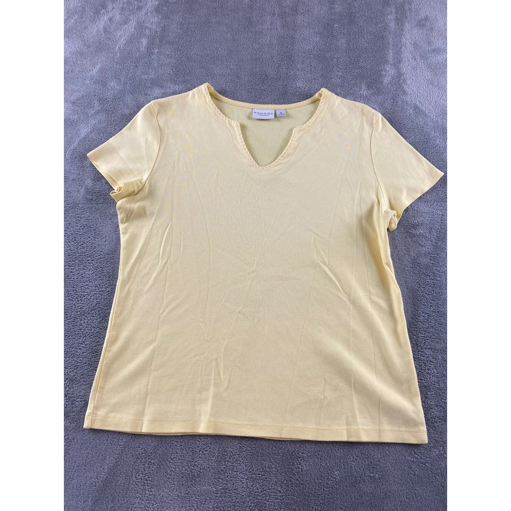 Sonoma‎ Life Style Womens Yellow Split Neck Scalloped Trim Ribbed Top Size M